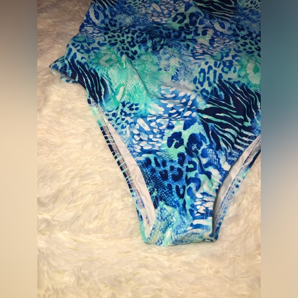 Blue and Green Animal Print Swimsuit - Picture 6 of 15